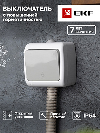 Выключатель одноклавишный Мурманск открытой установки IP54 проходной 10А серый EFV10-025-30-54 EKF Выключатель одноклавишный Мурманск открытой установки IP54 проходной 10А серый EFV10-025-30-54 EKF