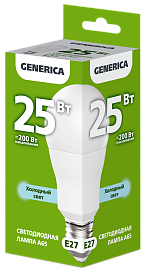 Лампа светодиодная A65 груша 25Вт 230В 6500К E27 GENERICA Лампа светодиодная A65 груша 25Вт 230В 6500К E27 GENERICA