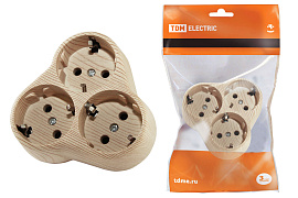 Блок на 3 гнезда 2П+З круглый 16А 250B "Эко" (сосна) SQ1806-0077 TDM Блок на 3 гнезда 2П+З круглый 16А 250B "Эко" (сосна) SQ1806-0077 TDM