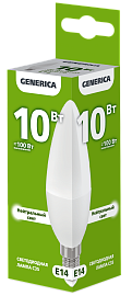 Лампа светодиодная C35 свеча 10Вт 230В 4000К E14 GENERICA Лампа светодиодная C35 свеча 10Вт 230В 4000К E14 GENERICA