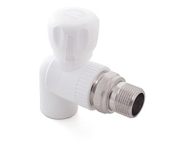 Кран шаровой для радиатора угловой PPR полипропилен 20х1/2",  белый, РосТурПласт 27807 Кран шаровой для радиатора угловой PPR полипропилен 20х1/2",  белый, РосТурПласт 27807