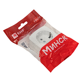 Розетка одинарная Минск открытой установки с заземлением без шторок 16А в сборе белый EGR16-028-10 EKF Розетка одинарная Минск открытой установки с заземлением без шторок 16А в сборе белый EGR16-028-10 EKF