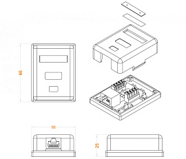 Hyperline SB1-1-8P8C-C5e-WH Розетка компьютерная RJ-45(8P8C), категория 5e, один., внеш, Dual  IDC Hyperline SB1-1-8P8C-C5e-WH Розетка компьютерная RJ-45(8P8C), категория 5e, один., внеш, Dual  IDC