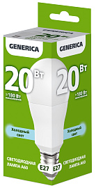 Лампа светодиодная A60 груша 20Вт 230В 6500К E27 GENERICA Лампа светодиодная A60 груша 20Вт 230В 6500К E27 GENERICA