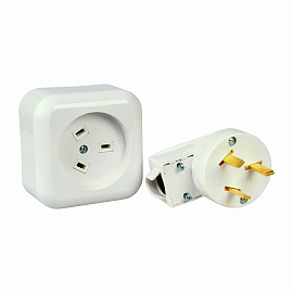 Разъем РШ/ВШ 32А (белый) 1 фазн. О/У (РА32-002+В32-001) комплект вилка+розетка Разъем РШ/ВШ 32А (белый) 1 фазн. О/У (РА32-002+В32-001) комплект вилка+розетка