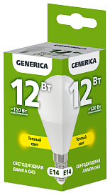 Лампа светодиодная G45 шар 12Вт 230В 3000К E14 GENERICA Лампа светодиодная G45 шар 12Вт 230В 3000К E14 GENERICA