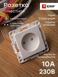 Розетка одинарная Стокгольм скрытой установки без заземления со шторками 10А механизм белый EYR10-022-10 EKF PROxima Розетка одинарная Стокгольм скрытой установки без заземления со шторками 10А механизм белый EYR10-022-10 EKF PROxima