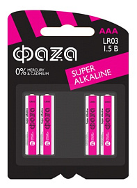 Батарейка (элемент питания) LR03 Super Alkaline BL-4  ААА .5000254 ФАZА Батарейка (элемент питания) LR03 Super Alkaline BL-4  ААА .5000254 ФАZА