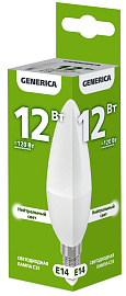 Лампа светодиодная C35 свеча 12Вт 230В 4000К E14 GENERICA Лампа светодиодная C35 свеча 12Вт 230В 4000К E14 GENERICA