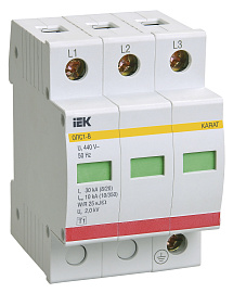 Ограничитель импульсных перенапряжений ОПС1-В 3Р In=30kA Un=400B Im=60kA (MOP20-3-B/MOP10-3-B) IEK Ограничитель импульсных перенапряжений ОПС1-В 3Р In=30kA Un=400B Im=60kA (MOP20-3-B/MOP10-3-B) IEK