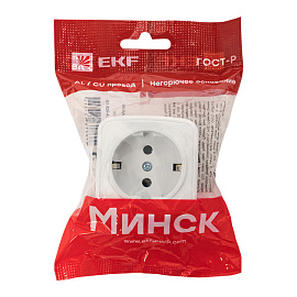 Розетка одинарная Минск открытой установки с заземлением без шторок 16А в сборе белый EGR16-028-10 EKF Розетка одинарная Минск открытой установки с заземлением без шторок 16А в сборе белый EGR16-028-10 EKF