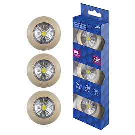 Фонарь светодиодный подсветка самоклеящийся Pushlight 3Pack слоновая кость, COB 3 Вт, бат. 3xAAA,  (комплект 3 шт) 29101 5 REV Фонарь светодиодный подсветка самоклеящийся Pushlight 3Pack слоновая кость, COB 3 Вт, бат. 3xAAA,  (комплект 3 шт) 29101 5 REV
