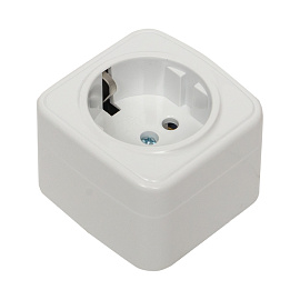 Розетка одинарная Минск открытой установки с заземлением без шторок 16А в сборе белый EGR16-028-10 EKF Розетка одинарная Минск открытой установки с заземлением без шторок 16А в сборе белый EGR16-028-10 EKF