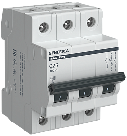 Выключатель автоматический 25А 3П трехполюсный характеристика C 4,5кА ВА47-29М GENERICA MVA21-3-025-C-G IEK Выключатель автоматический 25А 3П трехполюсный характеристика C 4,5кА ВА47-29М GENERICA MVA21-3-025-C-G IEK