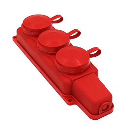 Колодка каучуковая с/з 3 гнезда с крышкой, красная,16А, IP44, 2Р+Е  3680Вт, 27466 7 Duwi Колодка каучуковая с/з 3 гнезда с крышкой, красная,16А, IP44, 2Р+Е  3680Вт, 27466 7 Duwi