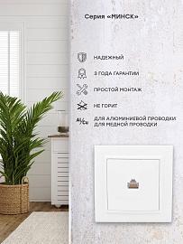 Розетка RJ45 компьютерная Минск скрытой установки в сборе белый ERK01-035-10 EKF Розетка RJ45 компьютерная Минск скрытой установки в сборе белый ERK01-035-10 EKF