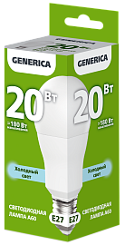 Лампа светодиодная A60 груша 20Вт 230В 6500К E27 GENERICA Лампа светодиодная A60 груша 20Вт 230В 6500К E27 GENERICA