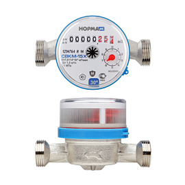 Счетчик для холодной воды со сгонами 1/2" НОРМА 100062 СВКМ 15Х d=15мм  L=110мм Счетчик для холодной воды со сгонами 1/2" НОРМА 100062 СВКМ 15Х d=15мм  L=110мм