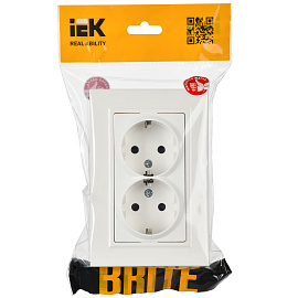Розетка 2-местная с заземлением с защитными шторками 16А в сборе РСш12-3-БрБ белый BR-R24-16-K01-F BRITE  IEK Розетка 2-местная с заземлением с защитными шторками 16А в сборе РСш12-3-БрБ белый BR-R24-16-K01-F BRITE  IEK