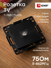 Розетка TV телевизионная Стокгольм скрытой установки 75Ом 5-862МГц механизм черный EZA00-027-10 EKF PROxima Розетка TV телевизионная Стокгольм скрытой установки 75Ом 5-862МГц механизм черный EZA00-027-10 EKF PROxima
