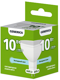 Лампа светодиодная MR16 софит 10Вт 230В 6500К GU5.3 GENERICA Лампа светодиодная MR16 софит 10Вт 230В 6500К GU5.3 GENERICA