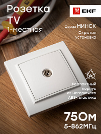 Розетка TV телевизионная Минск скрытой установки 75Ом 5-862МГц в сборе белый ERA00-027-10 EKF Розетка TV телевизионная Минск скрытой установки 75Ом 5-862МГц в сборе белый ERA00-027-10 EKF