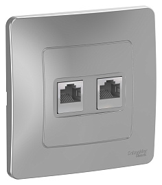 Розетка  RJ45+RJ45 компьютерная BLANCA скрытой установки кат.5e в сборе  алюминий BLNIS045453 Schneider Electric Розетка  RJ45+RJ45 компьютерная BLANCA скрытой установки кат.5e в сборе  алюминий BLNIS045453 Schneider Electric