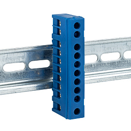 Шина "0" N (6х9мм) 10 отверстий латунь синий изолированный корпус на DIN-рейку EKF PROxima Шина "0" N (6х9мм) 10 отверстий латунь синий изолированный корпус на DIN-рейку EKF PROxima