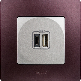 Устройство зарядное USB тип А / тип С 3000мА 15Вт Etika алюминий 672436 Legrand Устройство зарядное USB тип А / тип С 3000мА 15Вт Etika алюминий 672436 Legrand