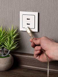 Розетка 2 USB Стокгольм скрытой установки 2,1А+2,1А механизм белый EYR16-028-10-2USB EKF PROxima Розетка 2 USB Стокгольм скрытой установки 2,1А+2,1А механизм белый EYR16-028-10-2USB EKF PROxima