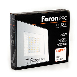 Прожектор светодиодный  50Вт LL-1000 6400K 5000Лм LED OSRAM IP65 AC220-240V/50Hz черный 41540 Feron Pro Прожектор светодиодный  50Вт LL-1000 6400K 5000Лм LED OSRAM IP65 AC220-240V/50Hz черный 41540 Feron Pro