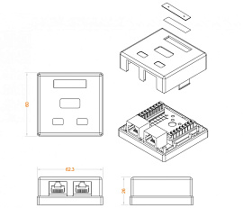 Hyperline SB1-2-8P8C-C5e-WH Розетка компьютерная RJ-45(8P8C), категория 5e, двойная, внешняя, Dual Hyperline SB1-2-8P8C-C5e-WH Розетка компьютерная RJ-45(8P8C), категория 5e, двойная, внешняя, Dual