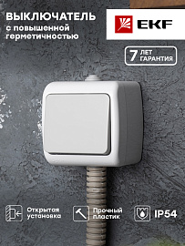 Выключатель одноклавишный Мурманск открытой установки IP54 10А серый EFV10-021-30-54 EKF PROxima Выключатель одноклавишный Мурманск открытой установки IP54 10А серый EFV10-021-30-54 EKF PROxima