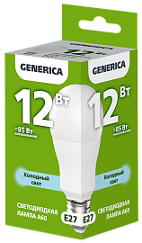 Лампа светодиодная A60 груша 12Вт 230В 6500К E27 GENERICA Лампа светодиодная A60 груша 12Вт 230В 6500К E27 GENERICA