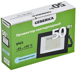 Прожектор светодиодный  50Вт СДО 001-50 4000Лм 6500К IP65 черный LPDO501-050-65-K02-G GENERICA Прожектор светодиодный  50Вт СДО 001-50 4000Лм 6500К IP65 черный LPDO501-050-65-K02-G GENERICA
