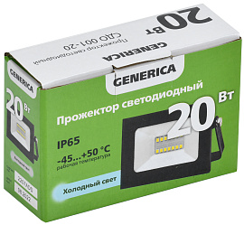 Прожектор светодиодный  20Вт СДО 001-20 1600Лм 6500К IP65 черный LPDO501-020-65-K02-G GENERICA Прожектор светодиодный  20Вт СДО 001-20 1600Лм 6500К IP65 черный LPDO501-020-65-K02-G GENERICA