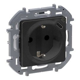 Розетка одинарная с USB INSPIRIA скрытой установки с заземлением 16А 250В/5В тип C 1.5А антрацит 673773 Legrand Розетка одинарная с USB INSPIRIA скрытой установки с заземлением 16А 250В/5В тип C 1.5А антрацит 673773 Legrand
