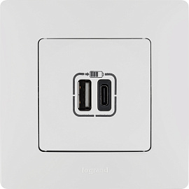 Устройство зарядное USB тип А / тип С  3000мА 15Вт Etika белый 672236 Legrand Устройство зарядное USB тип А / тип С  3000мА 15Вт Etika белый 672236 Legrand