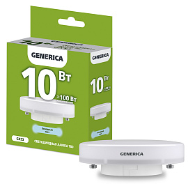 Лампа светодиодная T80 таблетка 10Вт 230В 6500К GX53 GENERICA Лампа светодиодная T80 таблетка 10Вт 230В 6500К GX53 GENERICA