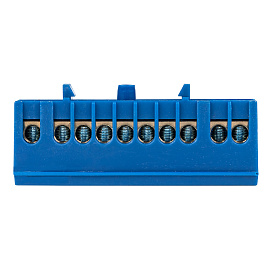 Шина "0" N (6х9мм) 10 отверстий латунь синий изолированный корпус на DIN-рейку EKF PROxima Шина "0" N (6х9мм) 10 отверстий латунь синий изолированный корпус на DIN-рейку EKF PROxima
