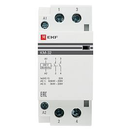 Контактор 32А 2NО (2 мод.)  Кат=230в модульный КМ (km-2-32-20) EKF Контактор 32А 2NО (2 мод.)  Кат=230в модульный КМ (km-2-32-20) EKF