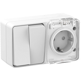 Блок AtlasDesign Profi54 открытой установки выключатель двухклавишный 10А + Розетка Schuko 2P+E с заземлением 16А белый IP54 ATN540174 Systeme Electric Блок AtlasDesign Profi54 открытой установки выключатель двухклавишный 10А + Розетка Schuko 2P+E с заземлением 16А белый IP54 ATN540174 Systeme Electric