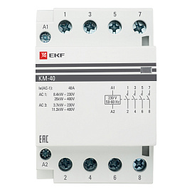 Контактор 40А 4NО (3 мод.) Кат=230в модульный КМ (km-3-40-40) EKF Контактор 40А 4NО (3 мод.) Кат=230в модульный КМ (km-3-40-40) EKF