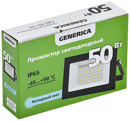 Прожектор светодиодный  50Вт СДО 001-50 4000Лм 6500К IP65 черный LPDO501-050-65-K02-G GENERICA Прожектор светодиодный  50Вт СДО 001-50 4000Лм 6500К IP65 черный LPDO501-050-65-K02-G GENERICA