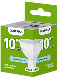 Лампа светодиодная MR16 софит 10Вт 230В 6500К GU5.3 GENERICA Лампа светодиодная MR16 софит 10Вт 230В 6500К GU5.3 GENERICA