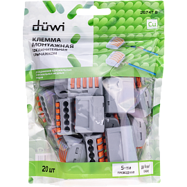 Клемма рычажковая, СМК 222-415, 0.08-4мм², серая, 20 шт., 26747 8, duwi Клемма рычажковая, СМК 222-415, 0.08-4мм², серая, 20 шт., 26747 8, duwi