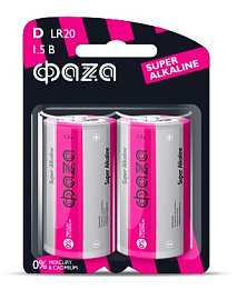 Элемент питания  LR20 ФАZА D Super Alkaline BL-2 (отгр.кратно блистеру по 2шт.) LR20SA-B2 Элемент питания  LR20 ФАZА D Super Alkaline BL-2 (отгр.кратно блистеру по 2шт.) LR20SA-B2