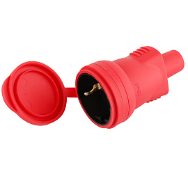Розетка каучуковая с/з переносная с крышкой, красная 16А, IP44, 2Р+Е  27457 5 Duwi Розетка каучуковая с/з переносная с крышкой, красная 16А, IP44, 2Р+Е  27457 5 Duwi