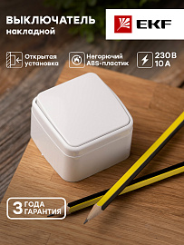 Выключатель одноклавишный Минск открытой установки 10А белый EGV10-021-10 EKF Выключатель одноклавишный Минск открытой установки 10А белый EGV10-021-10 EKF