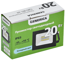 Прожектор светодиодный  20Вт СДО 001-20 1600Лм 6500К IP65 черный LPDO501-020-65-K02-G GENERICA Прожектор светодиодный  20Вт СДО 001-20 1600Лм 6500К IP65 черный LPDO501-020-65-K02-G GENERICA
